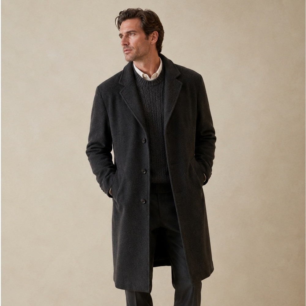 Vintage Hammersley Overcoat  42L‎ Grey Wool Cashmere Blend Long Jacket Heritage